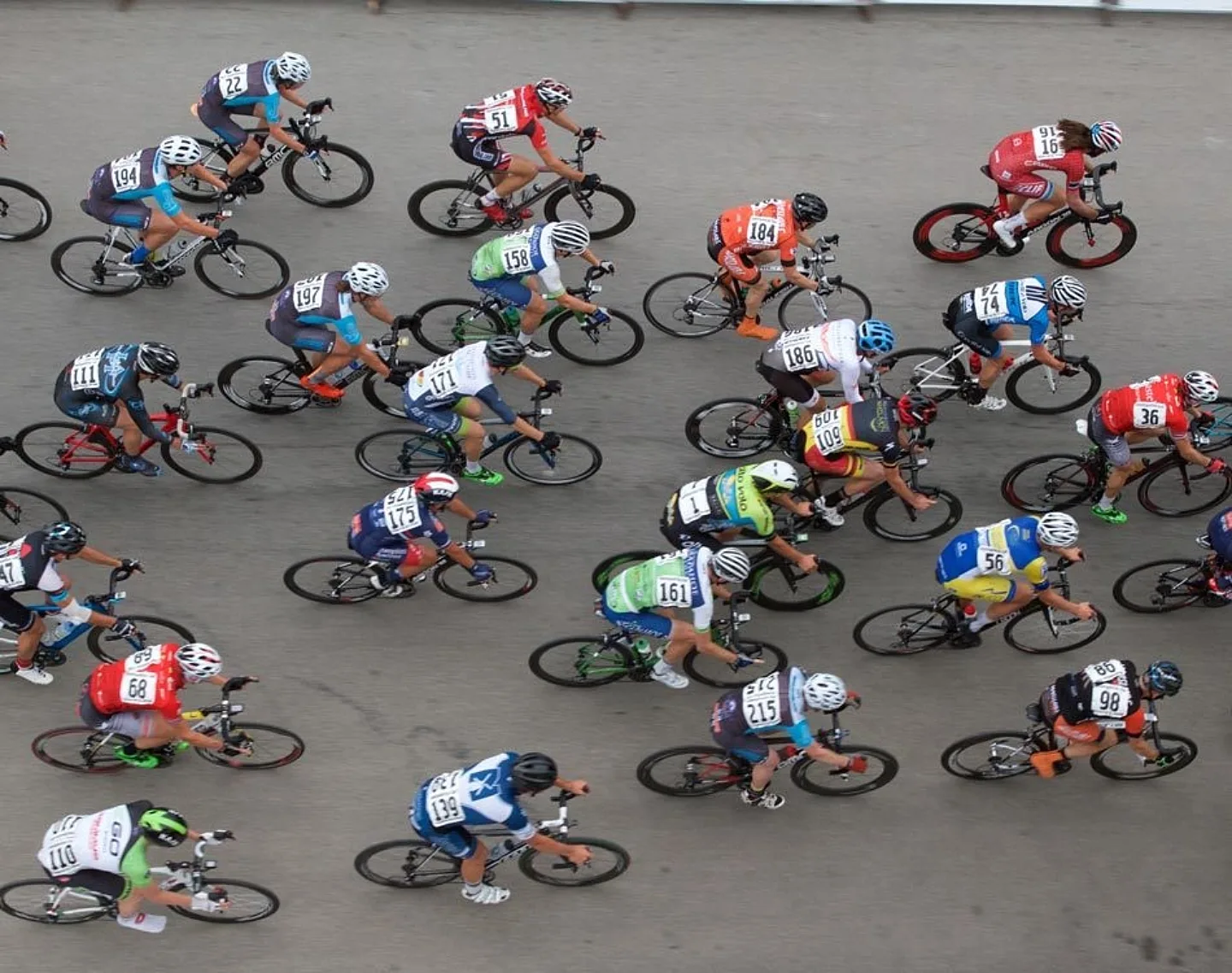 Road race photographed from above.
