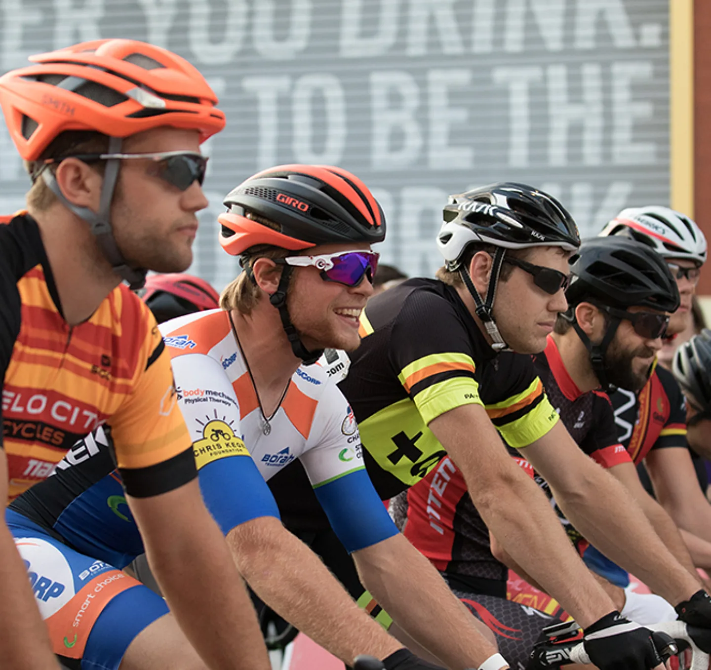 Headshot of racers at the start line of a race.