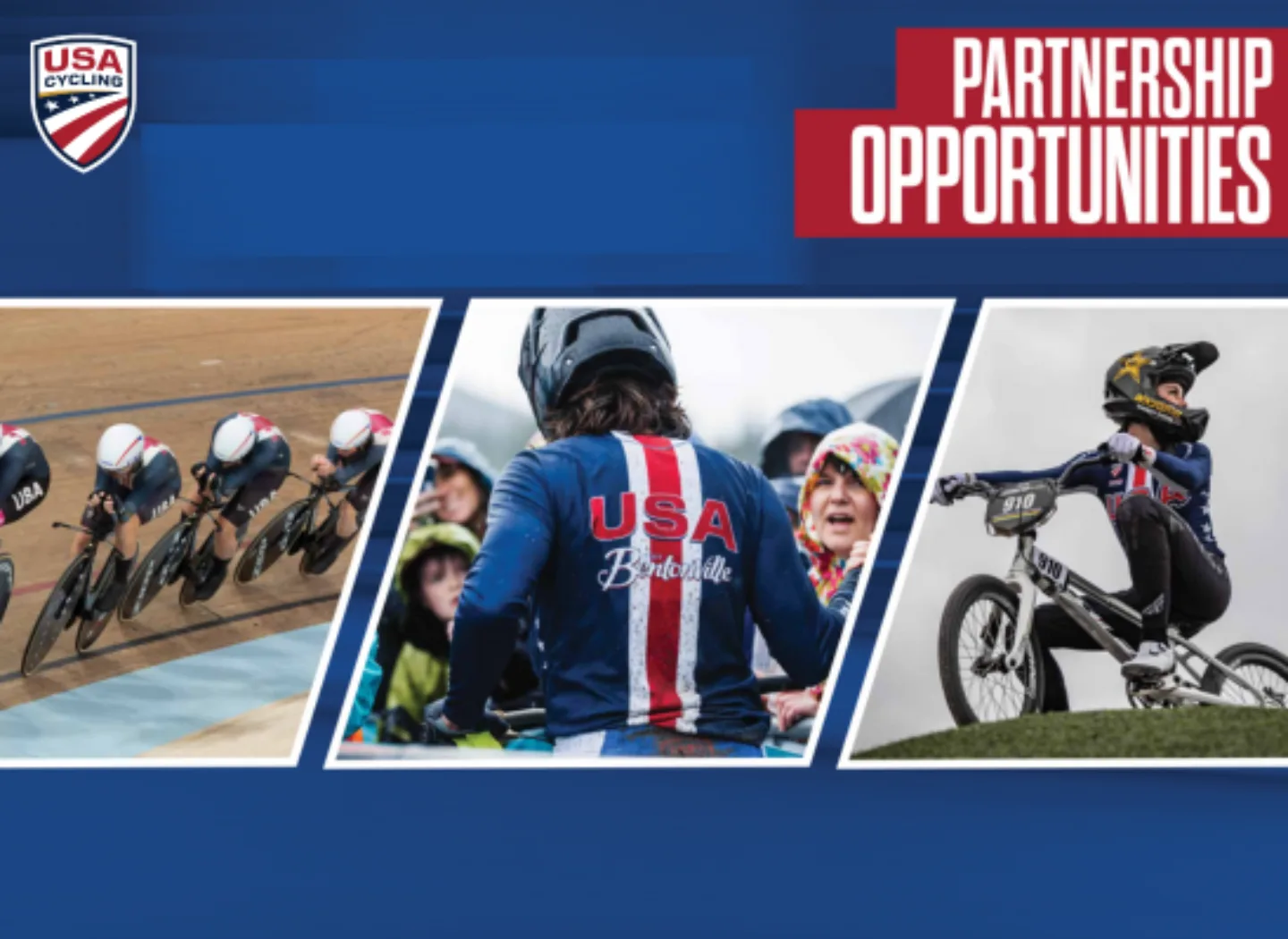 Three images of track and BMX cycling under the words, Partnership Opportunities.